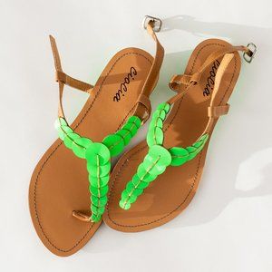 Flat Ankle Wrap Sandals Neon Green 7